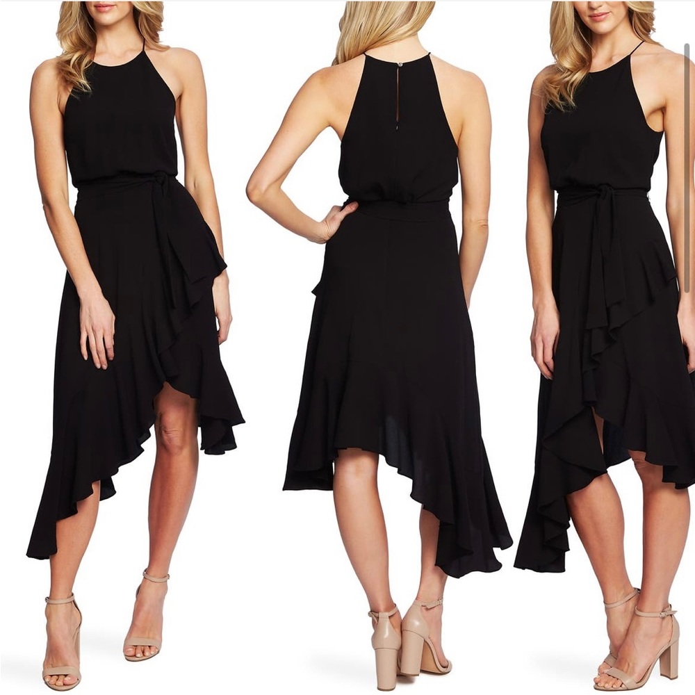 CeCe asymmetrical cascading ruffle hem dress, size 6